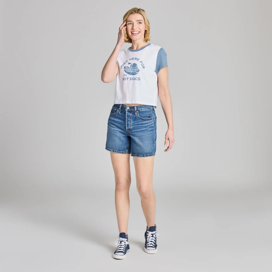 LIFE IS GOOD - WOMENS COLOURBLOCK CRUSHER LITE TEE | Here for the Hot Dogs Cloud White