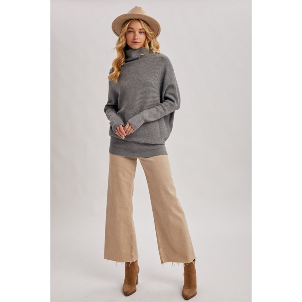 BLUIVY - SLOUCH NECK DOLMAN PULLOVER | DARK GREY