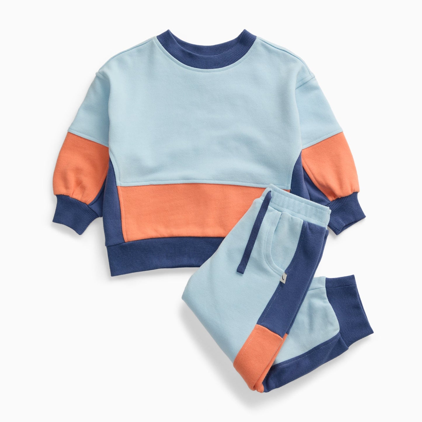 KIDLY by MORI Colourblock Sweatshirt & Joggers Outfit - Blue & Orange
