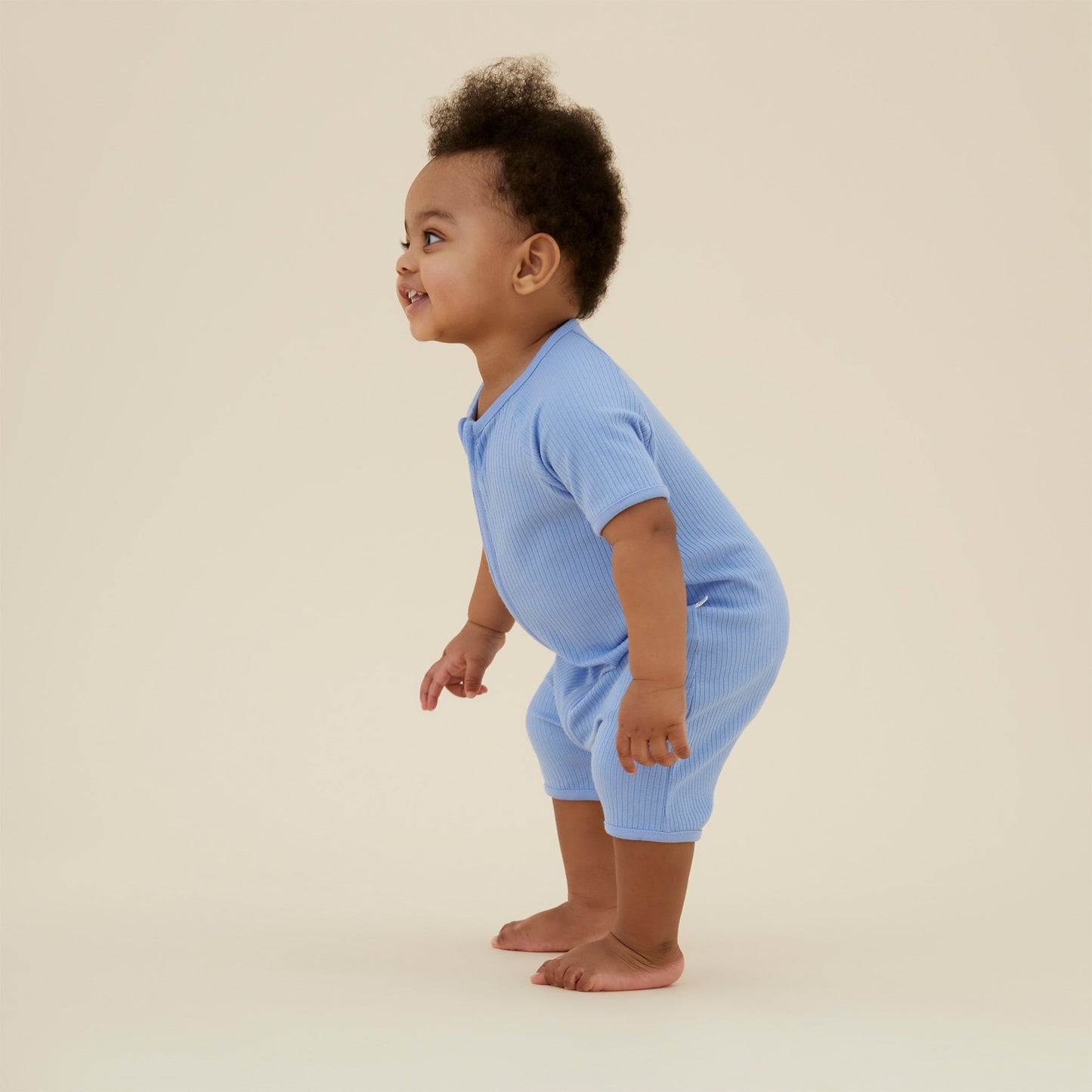 Blue Ribbed Zip Summer Sleepsuit