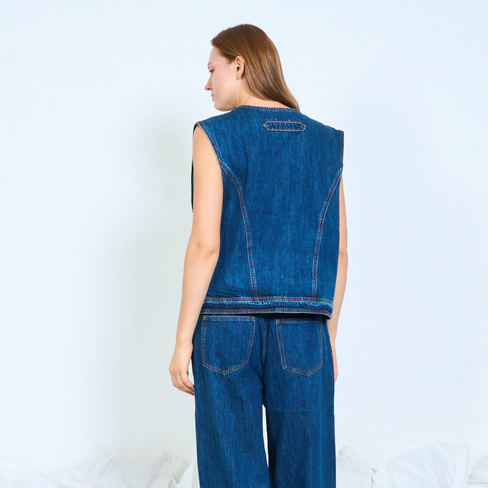 Boxy denim utility vest wholesale