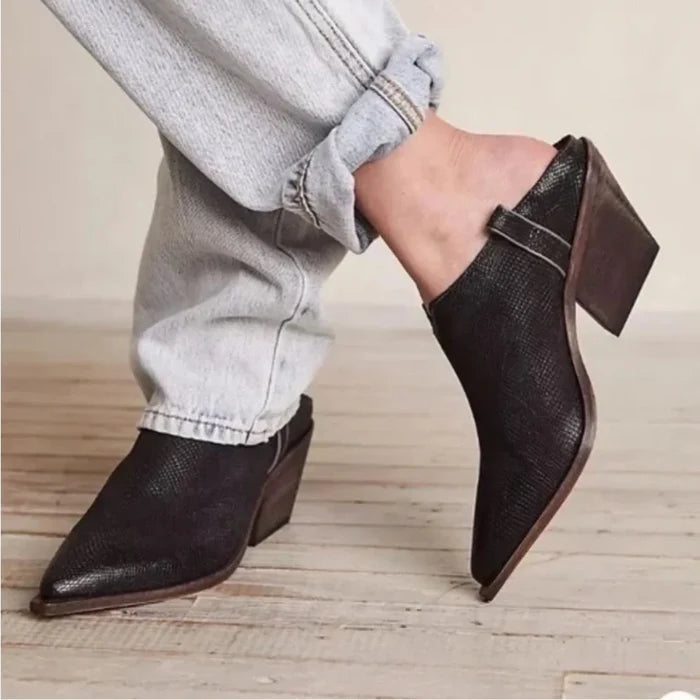 Free People Marfa Pointy Toe Black Leather Mules