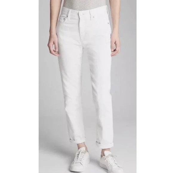 GAP Girlfriend Stretch Mid-Rise in White Denim