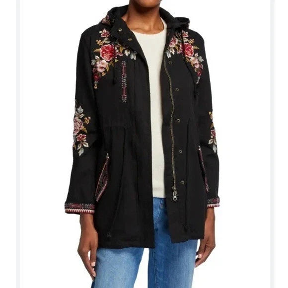ohnny Was Valentina Hooded Embroidered Military Jacket Black