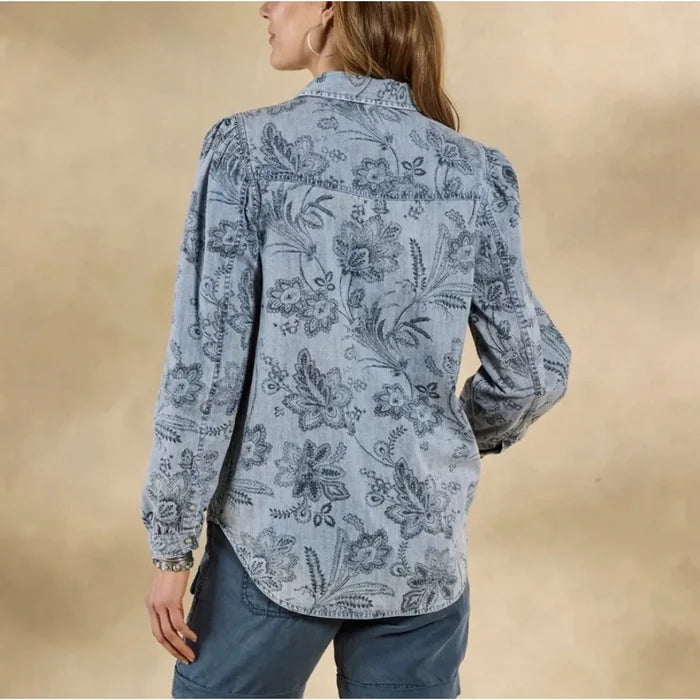 Sundance Floral Fountains Top Denim Blue Button Down