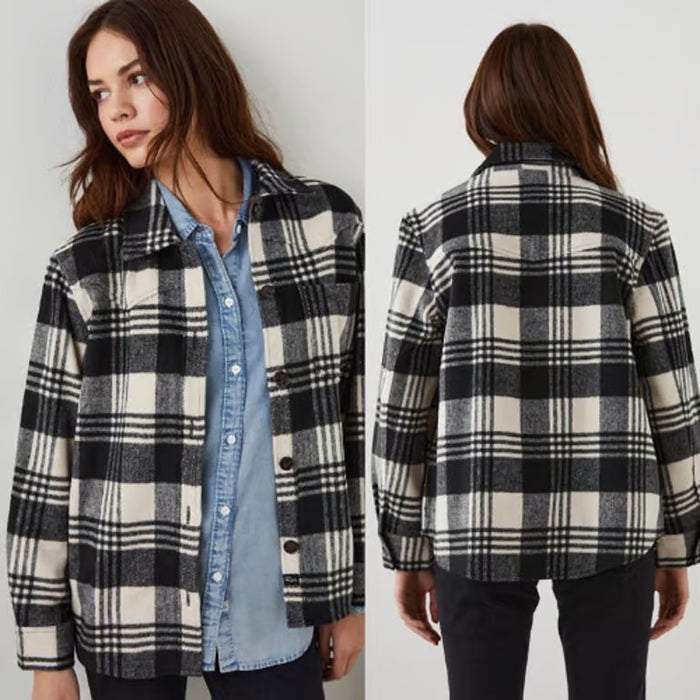 Rails Flannel Button Down Tripp Shacket Shirt Jacket in Oyster Black