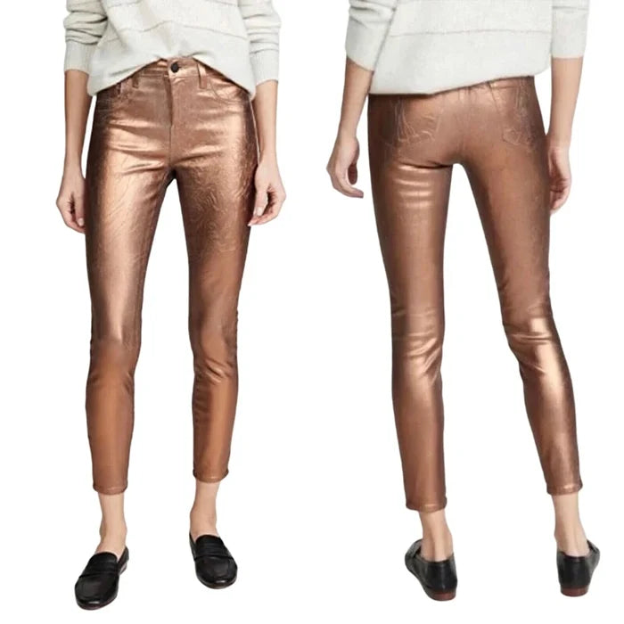 L'agence Margot Matte Bronze Foil Brown High Rise Skinny Jeans