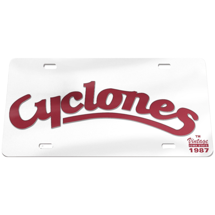 Iowa State Cyclones White Script Vintage License Plate
