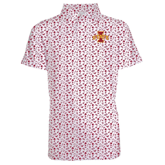 Iowa State Polo Kids White/Red Scatter Logo