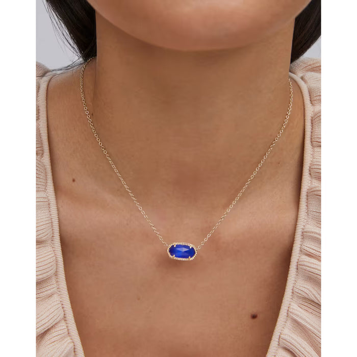 Kendra Scott Elisa Enamel Frame Gold Paperclip Necklace Cobalt Infusion
