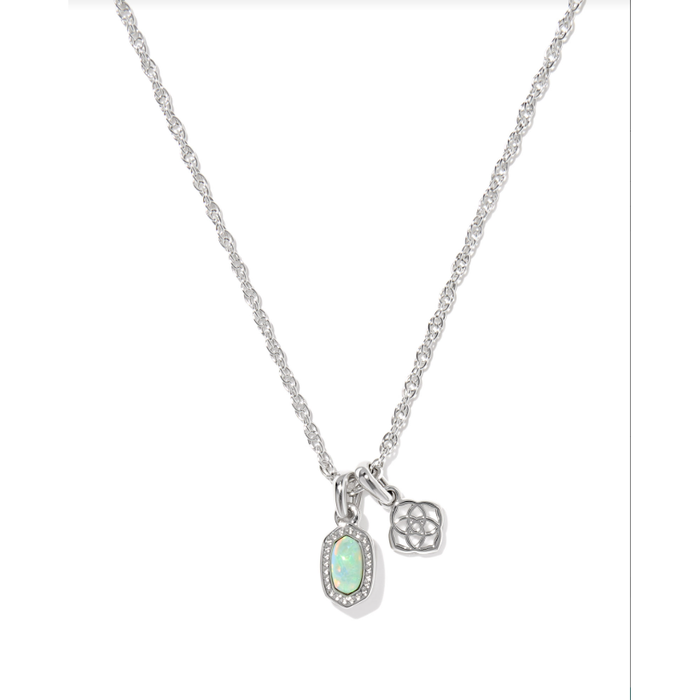Kendra Scott Mini Elisa Dira Necklace in Silver Green Opal