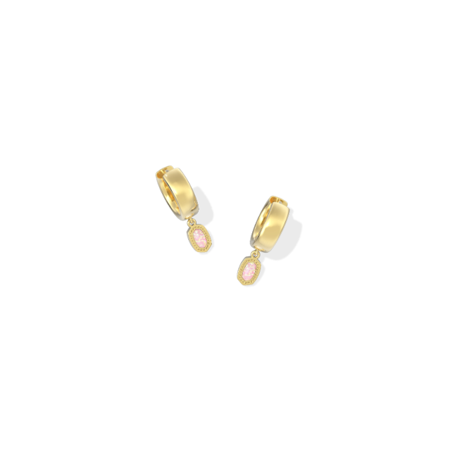 Kendra Scott Mini Ellie Wide Huggie Earrings in Gold Light Pink Opal