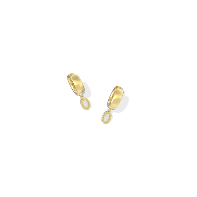 Kendra Scott Mini Ellie Wide Huggie Earrings in Gold White Opal