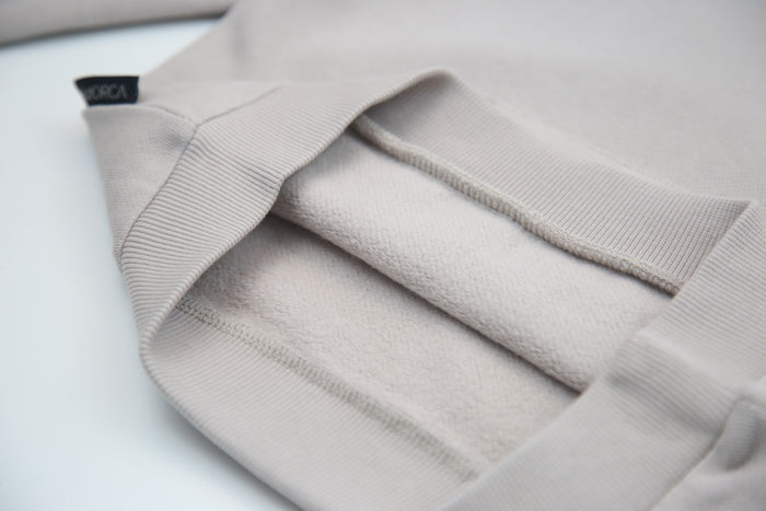 Organic brushed terry kids hoodie in dove grey – front view
