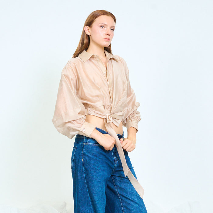 Sheer tie-front collared blouse wholesale