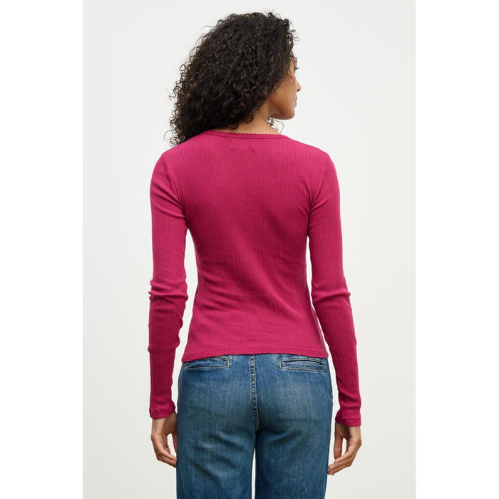 Velvet by Graham & Spencer Mauri Long Sleeve Pointelle Tee in Jewel
