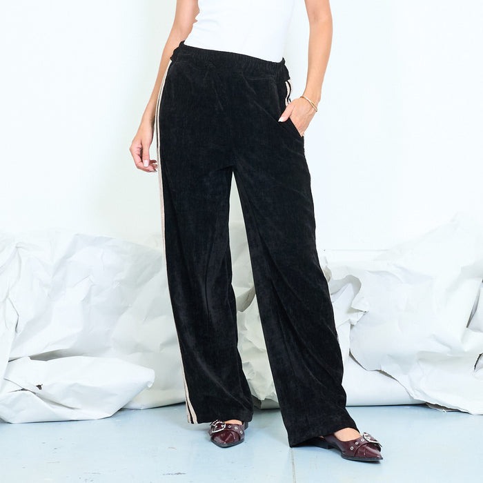 Washed linen-blend straight-leg trousers with side stripes wholesale