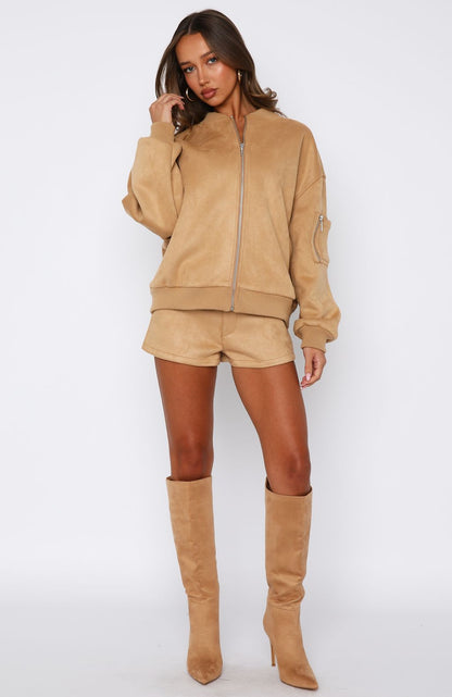 Between Us Faux Suede Shorts Honey