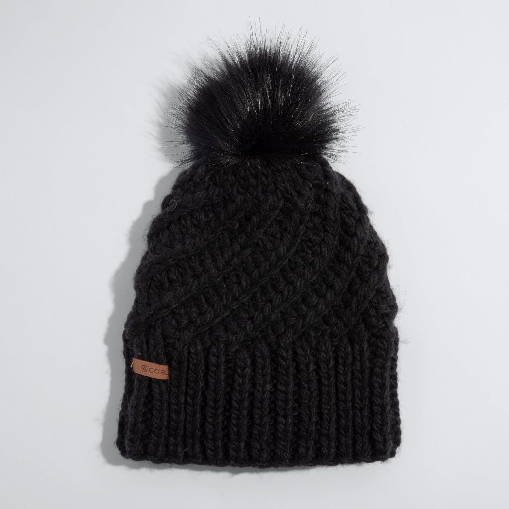COAL - MAIZY KNIT FAUX FUR POM BEANIE | Black