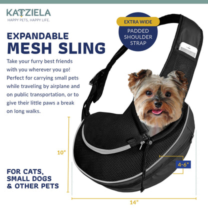 Katziela - Pet Carrier Expandable Sling For Small Dogs And Cats Black