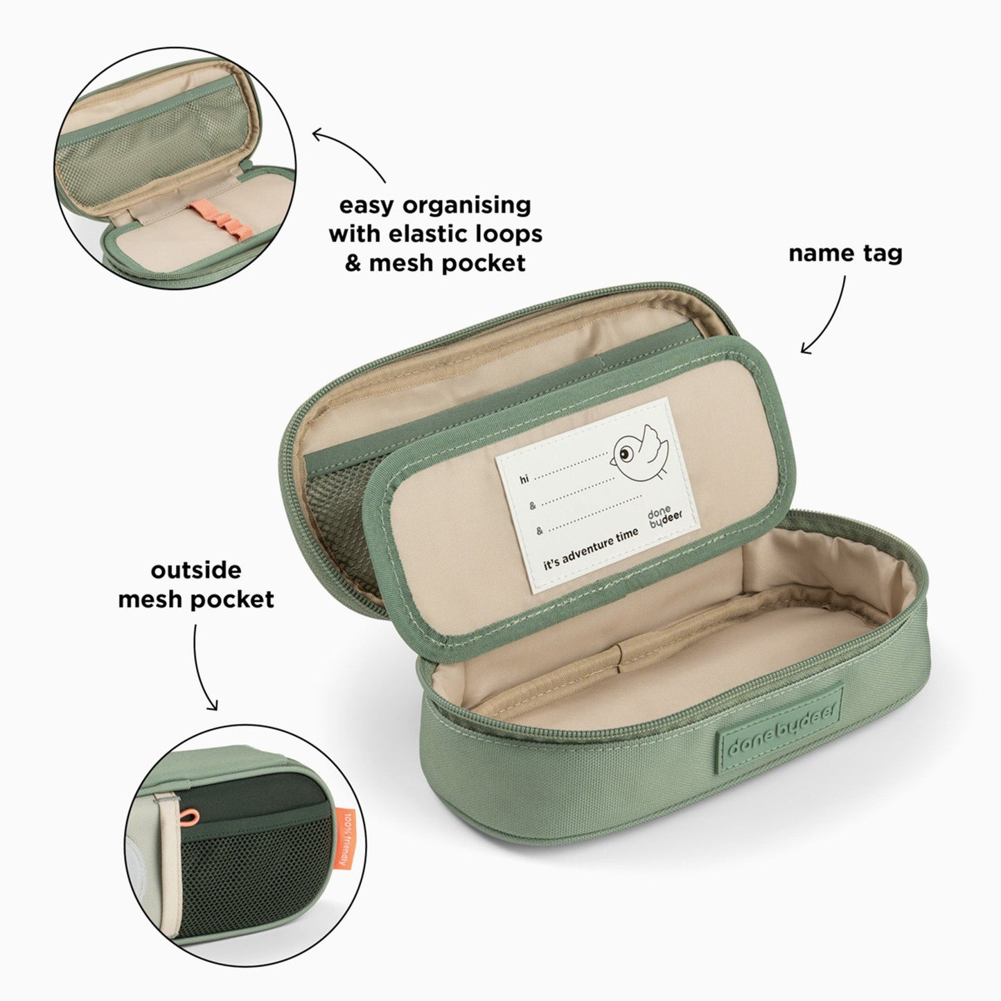 Done by Deer Pencil Case - Tiny Trails Green