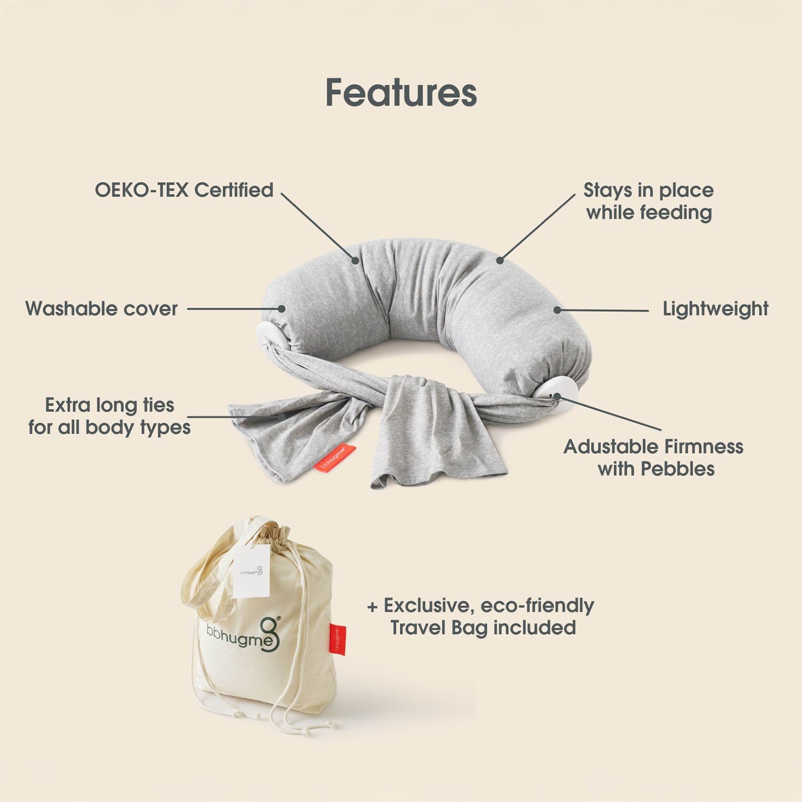 bbhugme Nursing Pillow - Melange Grey