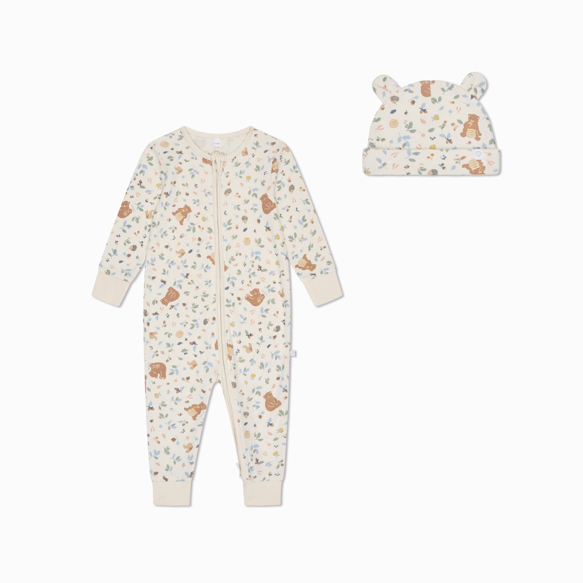 Bear Print Clever Zip Sleepsuit & Hat Set