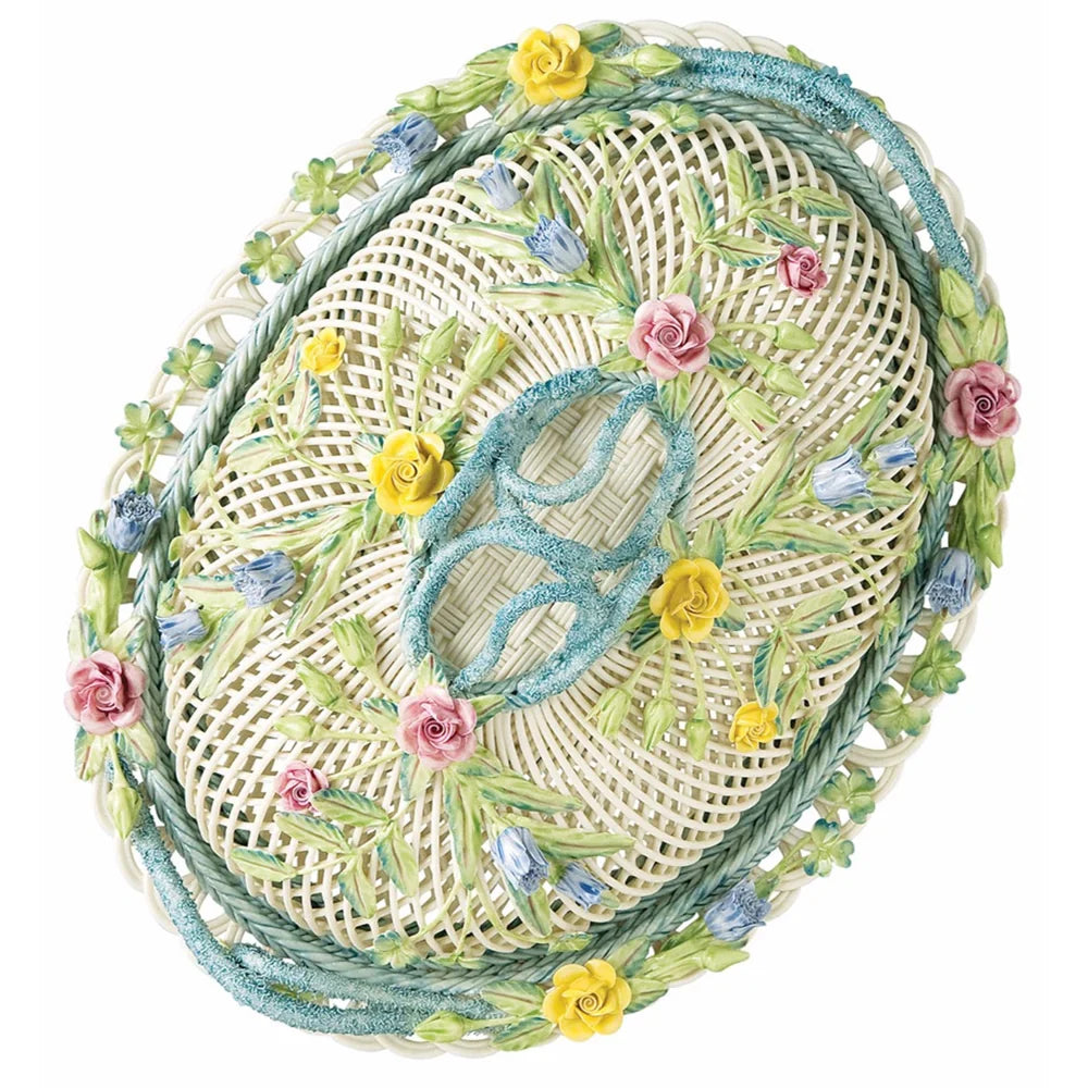 Belleek Oval Covered Basket Large
