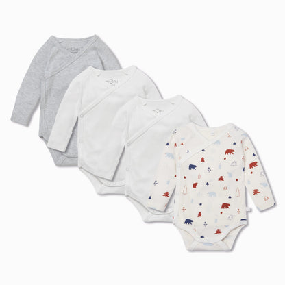 Forest Bear Long Sleeve Kimono Bodysuit 4 Pack