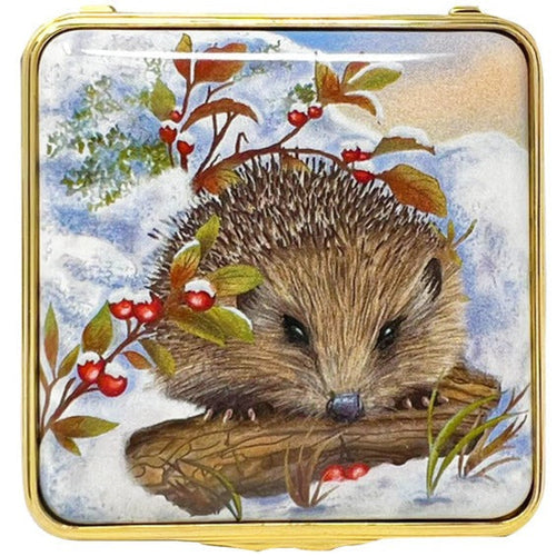 Halcyon Days Woodland Hedgehog in the Snow Enamel Box