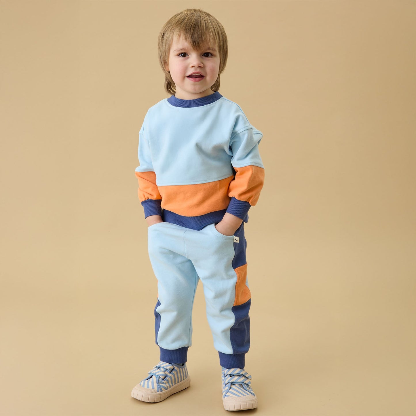 KIDLY by MORI Colourblock Sweatshirt & Joggers Outfit - Blue & Orange