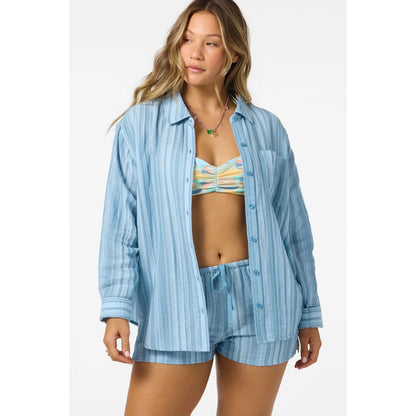 ONEILL - LENI WAVES STRIPE RELAXED LONG SLEEVE TOP | Chambray Blue