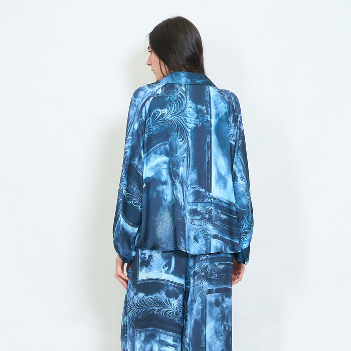 Abstract brushstroke printed satin blouse wholesale