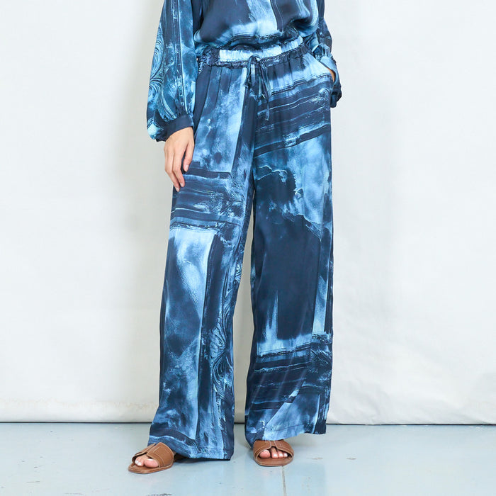 Abstract brushstroke printed wide-leg trousers wholesale