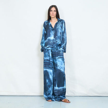 Abstract brushstroke printed wide-leg trousers wholesale