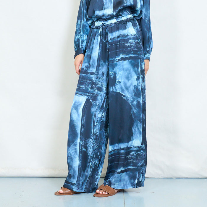 Abstract brushstroke printed wide-leg trousers wholesale