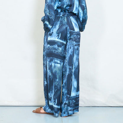 Abstract brushstroke printed wide-leg trousers wholesale