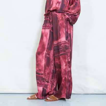 Abstract brushstroke printed wide-leg trousers wholesale