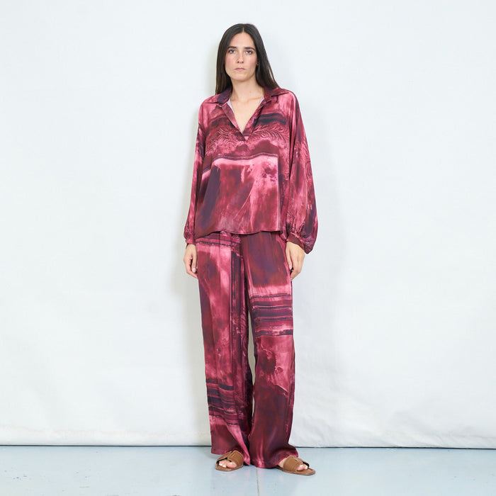 Abstract brushstroke printed wide-leg trousers wholesale