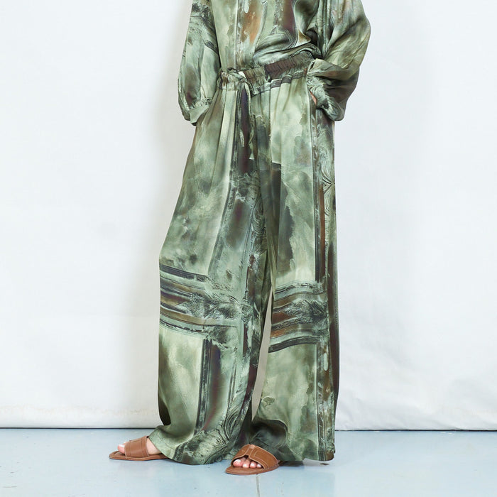 Abstract brushstroke printed wide-leg trousers wholesale