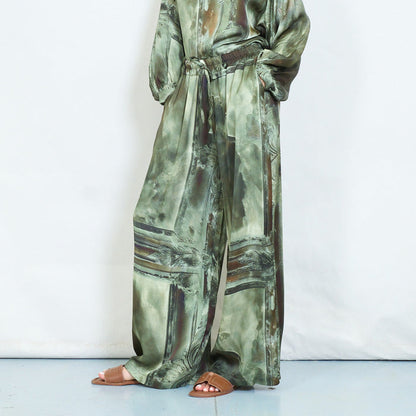 Abstract brushstroke printed wide-leg trousers wholesale