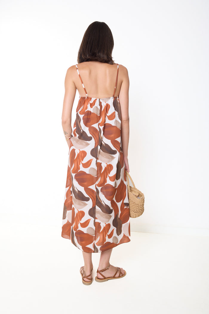Abstract print flowy midi dress wholesale