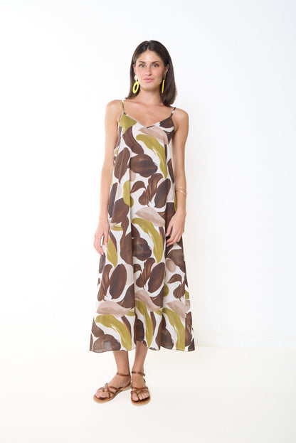 Abstract print flowy midi dress wholesale