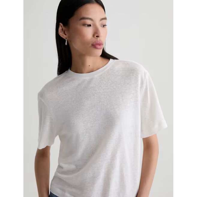AG Jeans Charli Crew Relaxed Linen Short Sleeve Tee in Powder