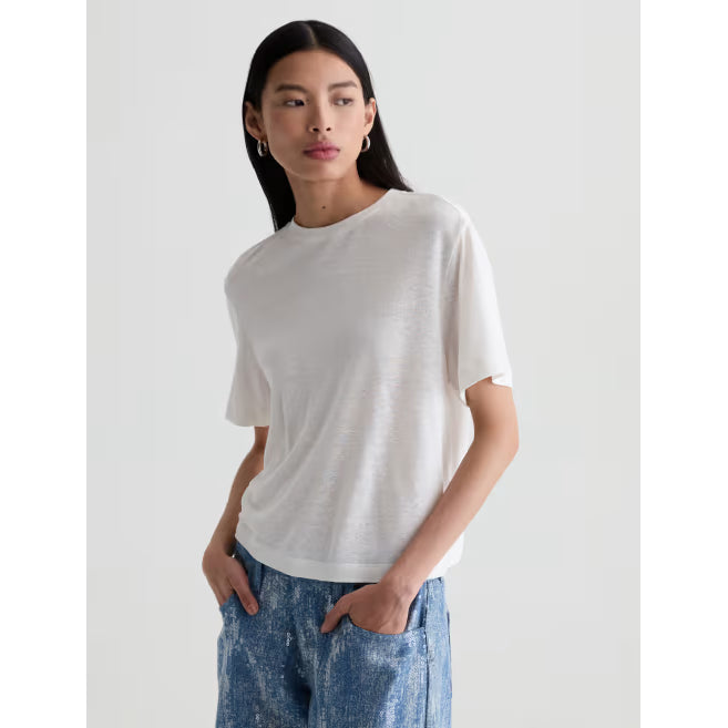 AG Jeans Charli Crew Relaxed Linen Short Sleeve Tee in Powder
