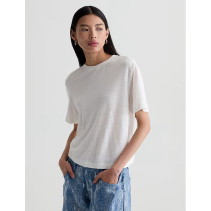 AG Jeans Charli Crew Relaxed Linen Short Sleeve Tee in Powder