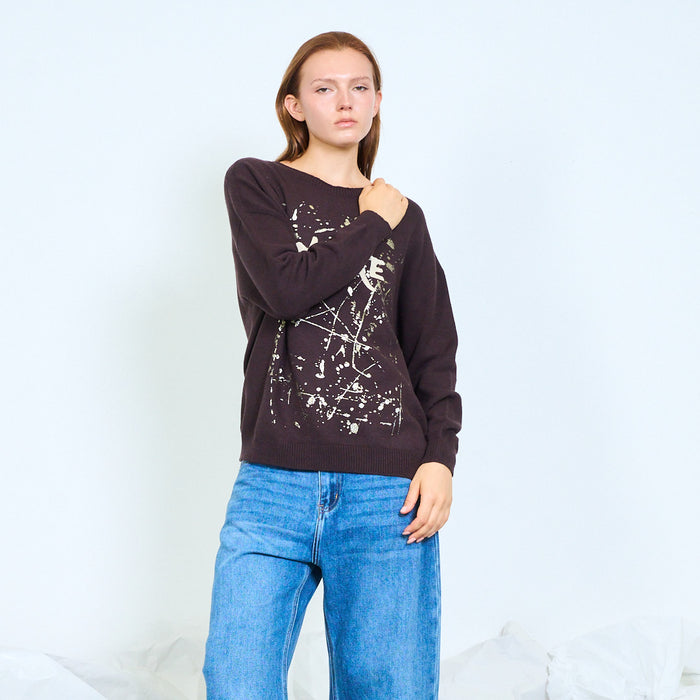 Amore splatter-lettering knit sweater wholesale