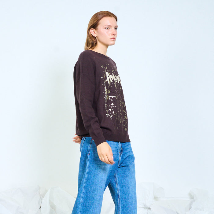 Amore splatter-lettering knit sweater wholesale