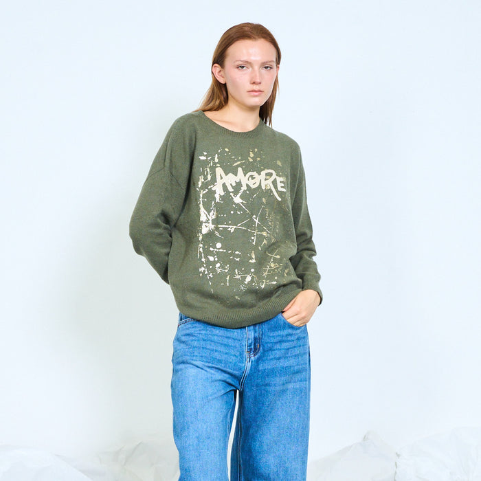 Amore splatter-lettering knit sweater wholesale