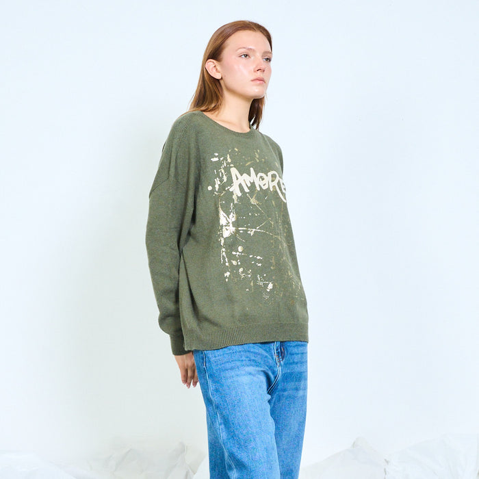 Amore splatter-lettering knit sweater wholesale